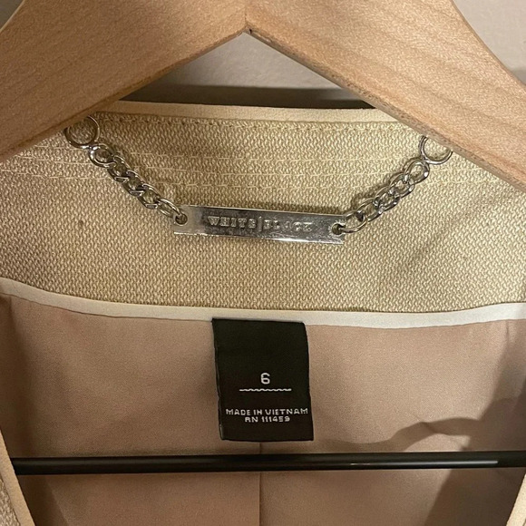 Women's 6 WHBM Military Inspired Linen Blend Jacket Ribbon Ruffle Peplum - Picture 5 of 7